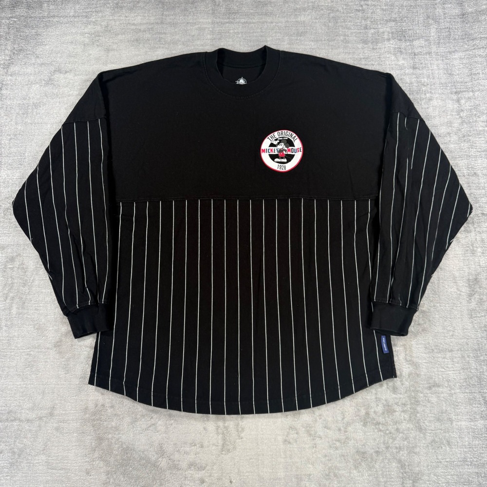 Disney Spirit Jersey Shirt Mens Medium Black Pinstripe Mickey 28 Baseball